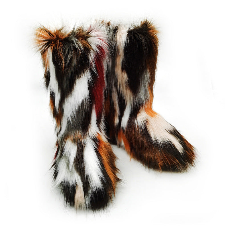 Bottes de neige en peluche pour femmes, bottes mi-hautes plates de couleur grande taille