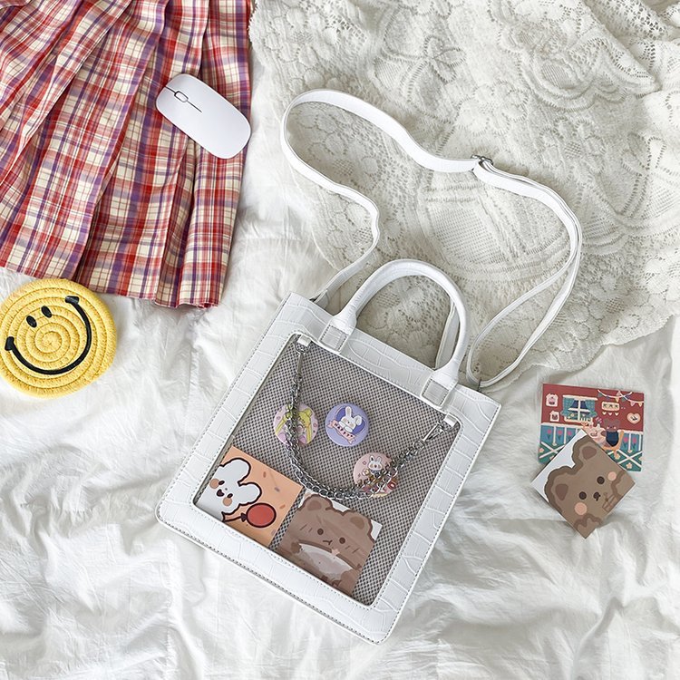 Mignon carré Transparent étudiant grande capacité épaule bandoulière sac à main