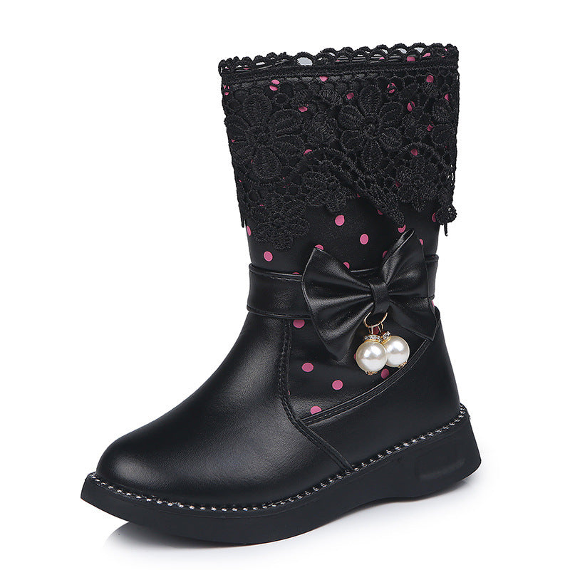 Zapatos de algodón para niña con colgante de lazo y terciopelo