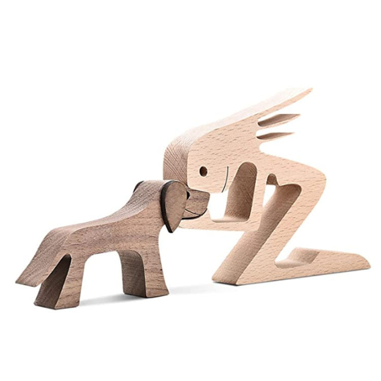 Figurine de chien en bois à faire soi-même, Sculpture de décoration de maison, un homme et un chien, Sculpture en bois, cadeaux de noël, modèle de décoration