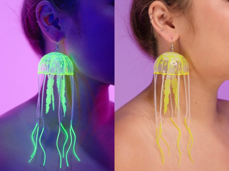 Boucles d'oreilles de fête à pampilles de méduses fluorescentes