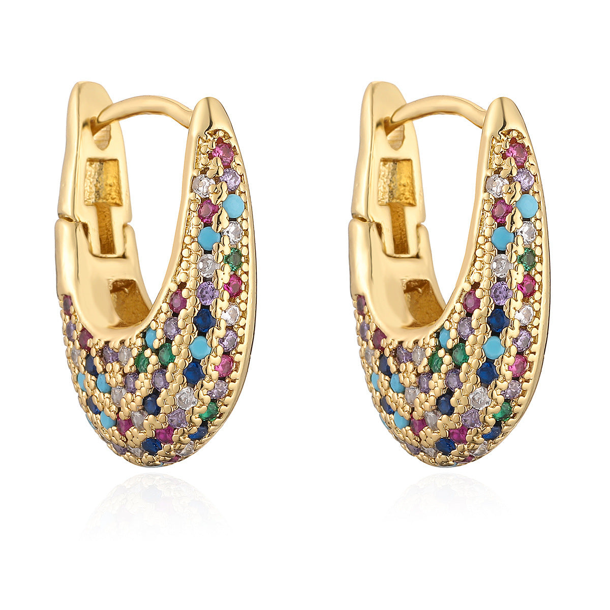 Boucles d'oreilles en forme de U avec placage en cuivre et zircon incrusté d'or 18 carats