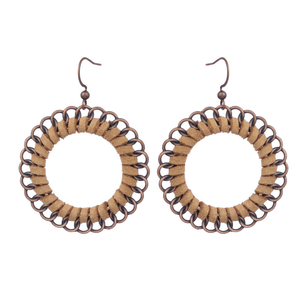 Style gland boucles d'oreilles femme feuille cercle métal cuir boucles d'oreilles