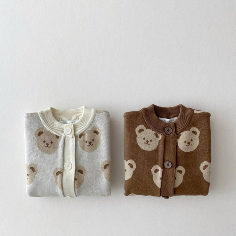 Moda infantil oso suéter abrigo moda lindo dibujos animados cuello redondo