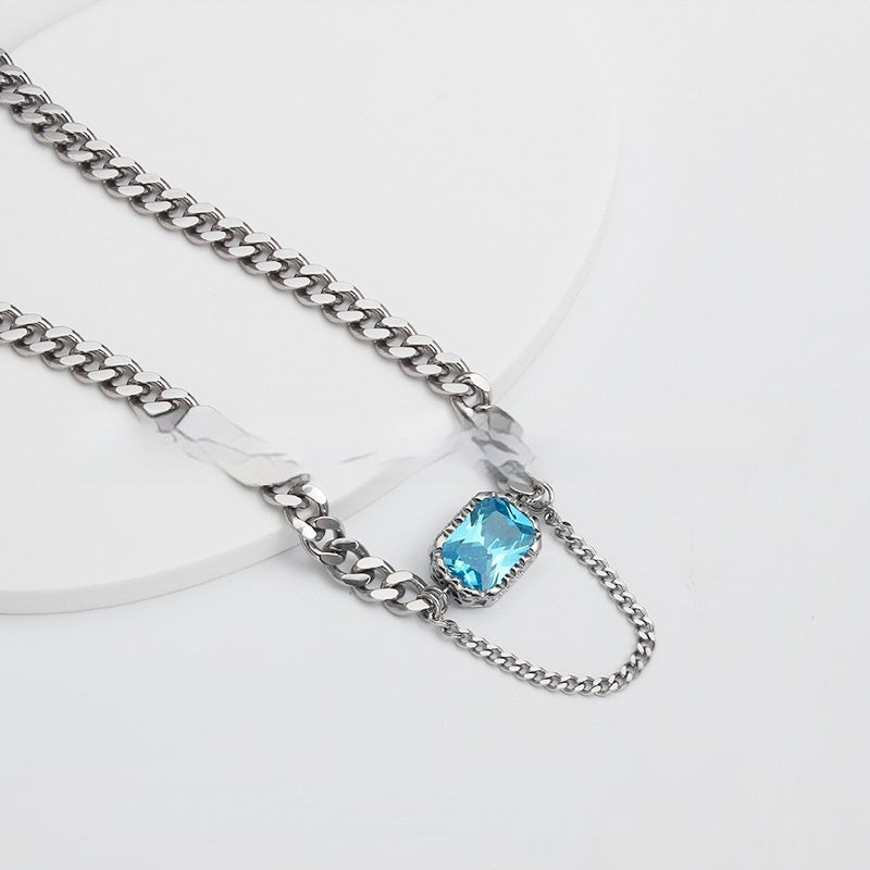 Persian Gulf Navy Blue Zircon With Diamond Chunky Necklace