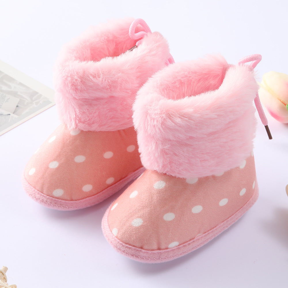 Polka Dot Fur Boots  Newborn Baby Shoes
