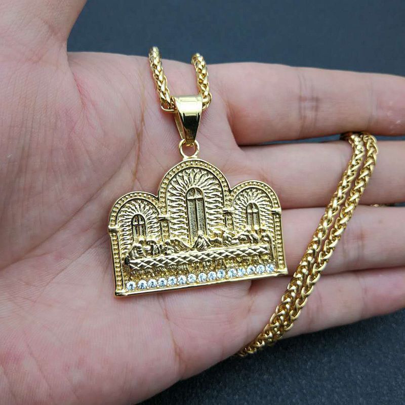 Titanium Steel Gold Plated Diamond Thirteen Make Dinner Pendant Necklace