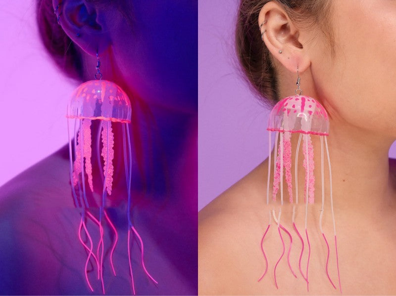 Boucles d'oreilles de fête à pampilles de méduses fluorescentes