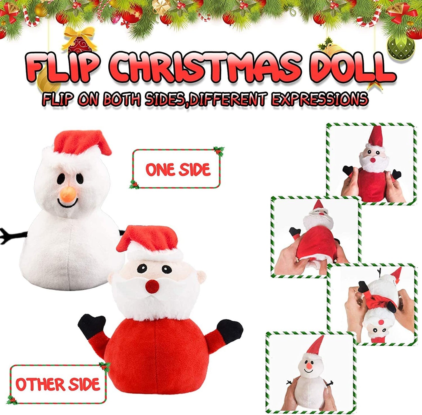 Père Noël en peluche bonhomme de neige en peluche réversible Noël Père Noël double face en peluche douce poupée cadeau d'anniversaire de nouvel an pour enfants Plateforme Amazon interdite