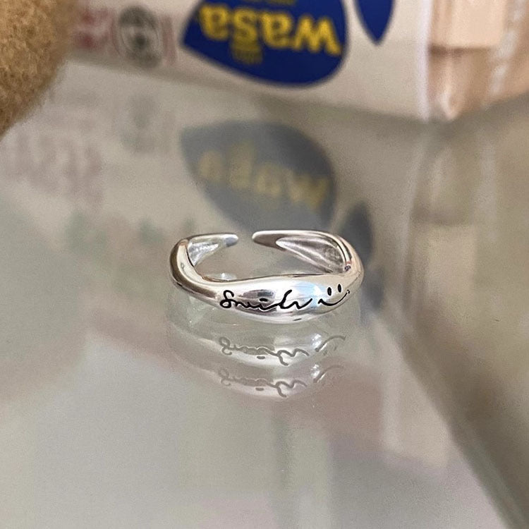 S925 Sterling Silver Smile Letters Ring Women