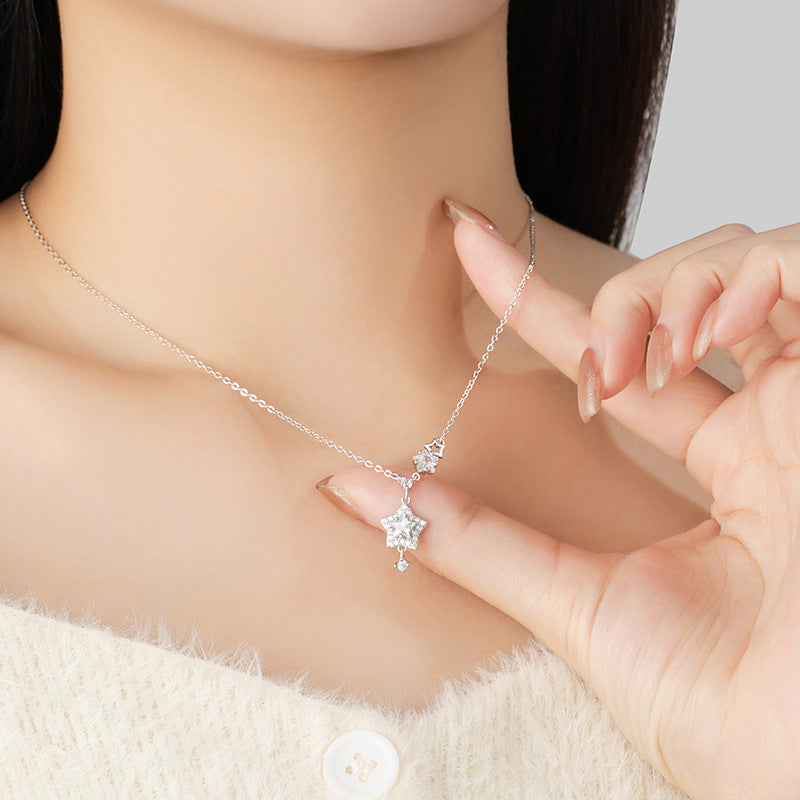 Sterling Silver 925 Necklace Women's Simple Non-mainstream Style Zircon Clavicle Chain
