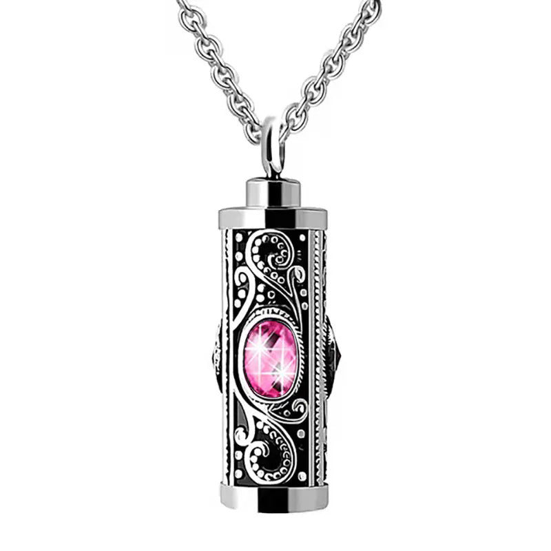 Stainless Steel Birthstone Cinerary Casket Openable Pendant Necklace