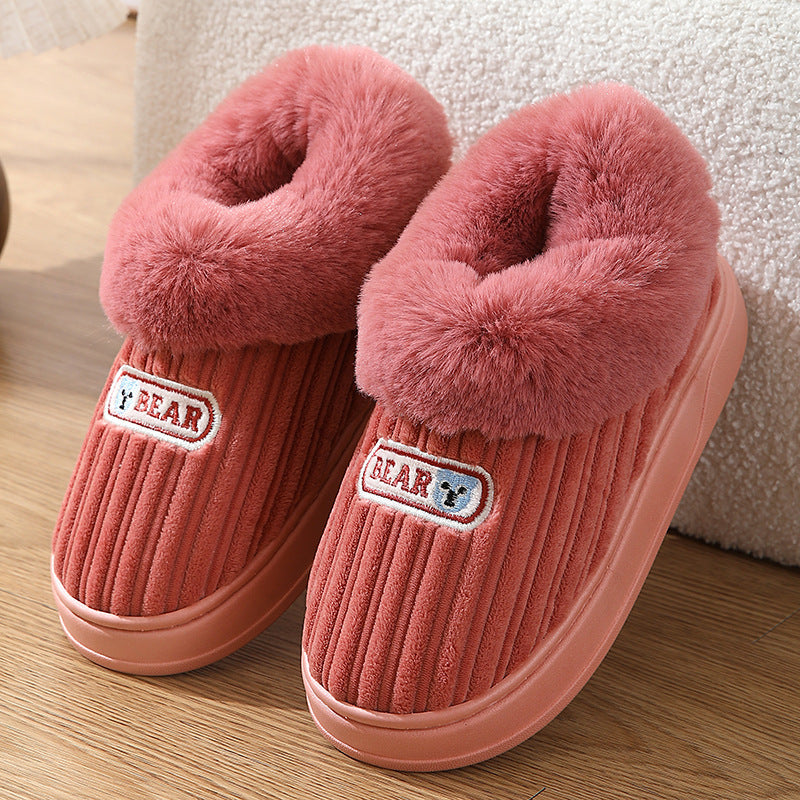 Pantoufles d'hiver chaudes pour femmes et hommes, chaussures en coton à talons recouverts de peluche, pantoufles moelleuses antidérapantes à semelles épaisses pour l'intérieur et l'extérieur