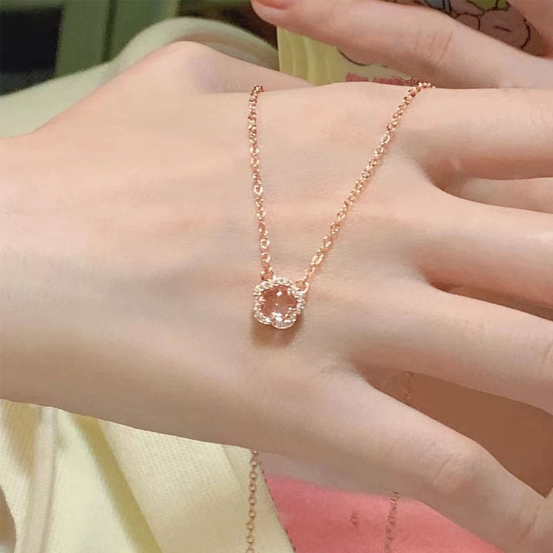 Female Pink Cherry Blossom Necklace Premium Sweater Chain Pendant Simple And Fresh