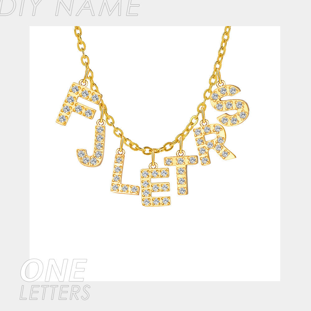 Micro Inlaid Brick And Stone 26 Letter Name Necklace Pendant