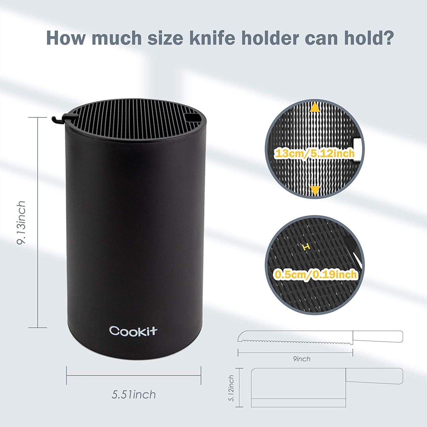 Support de bloc de couteaux, bloc de couteaux universel sans couteaux, design ondulé unique à double couche, support de couteau rond noir pour la cuisine, rangement de couteaux peu encombrant avec fente pour ciseaux, plate-forme Amazon interdite