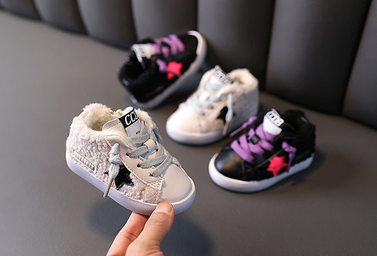 Deux baskets en coton et chaussures rembourrées en velours pour filles, chaussures blanches en coton