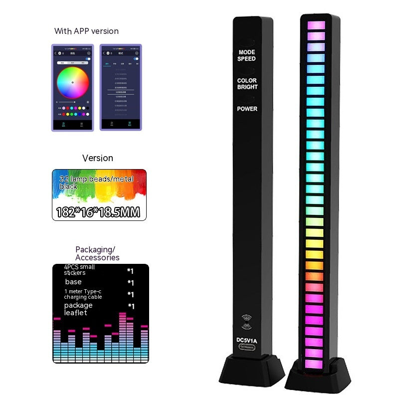 Barra de luz Led con Control de sonido, lámpara de ritmo ambiental RGB, tira automotriz ajustable por USB para música, fiesta familiar