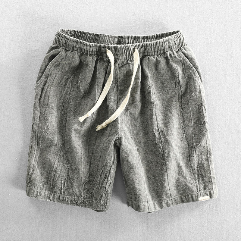 Men's Casual Cropped Pants Cotton Linen Dirty Dyed Contrast Color Loose Plus Size Shorts