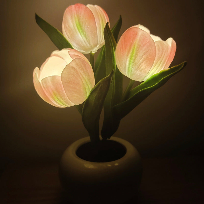 Lámpara LED de noche de tulipán, lámpara de mesa de flores de simulación, decoración de la habitación del hogar, lámpara de ambiente, regalo romántico en maceta para luces LED de oficina