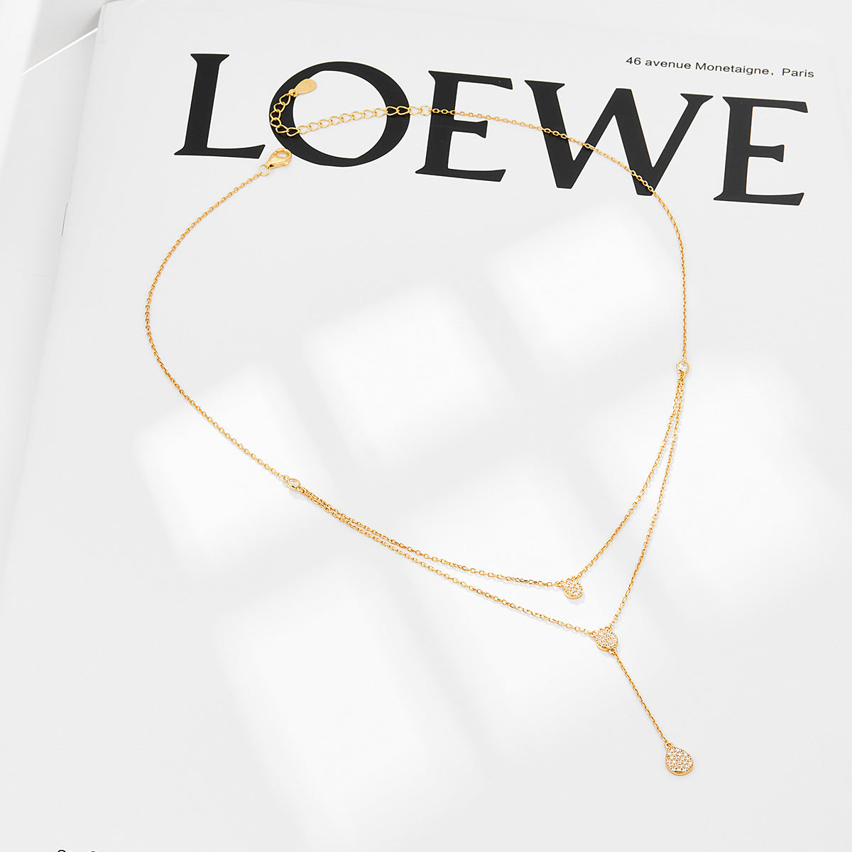 Collar de doble capa con diamantes de gota de agua para mujer, cadena de clavícula de alta calidad, Simple, elegante, de plata 925