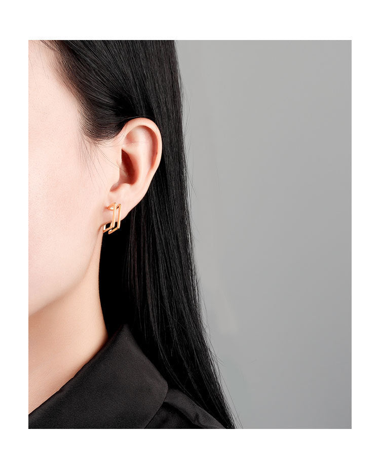 Boucles d'oreilles tendance nouvelles boucles d'oreilles à clous carrées en métal Double couche à la mode