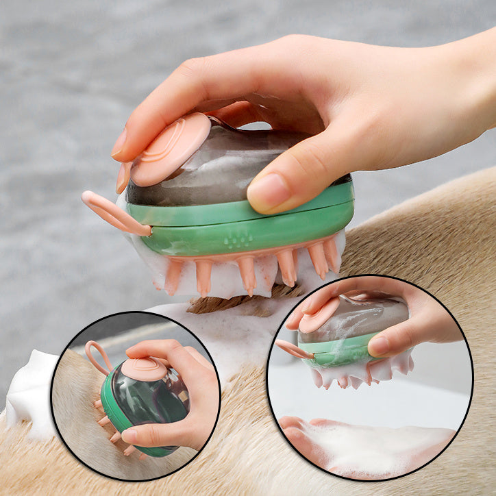 Nouveau 2 en 1 animal de compagnie chat chien nettoyage bain Massage shampooing distribution de savon brosse de toilettage fournitures pour animaux de compagnie