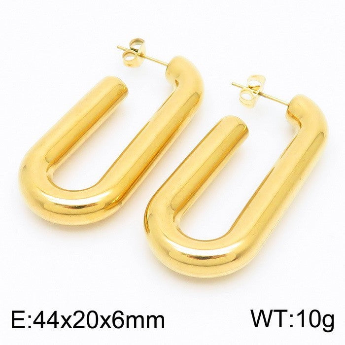 Clip d'oreille brillant en forme de U en acier titane plaqué boucles d'oreilles creuses 18 carats