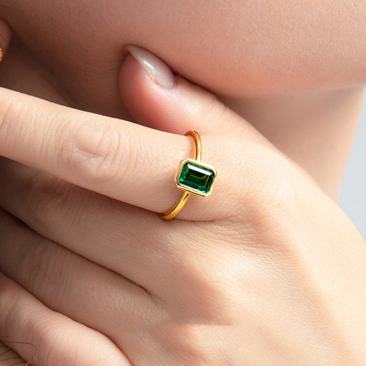 Female 925 Pure Women's Emerald Ring