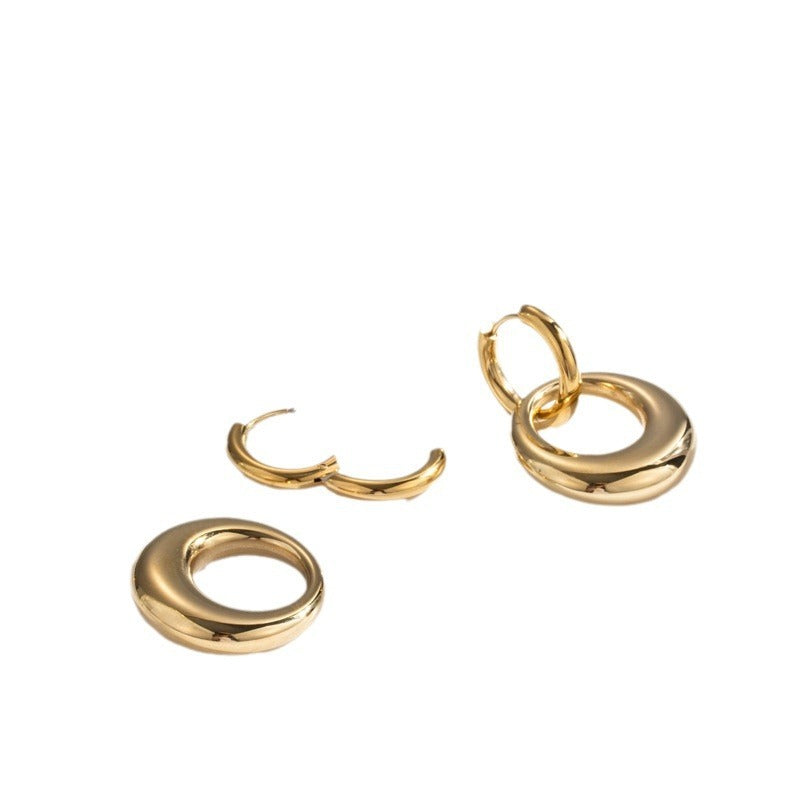 Boucles d'oreilles en acier inoxydable brillant à Double anneau en acier titane pour femmes