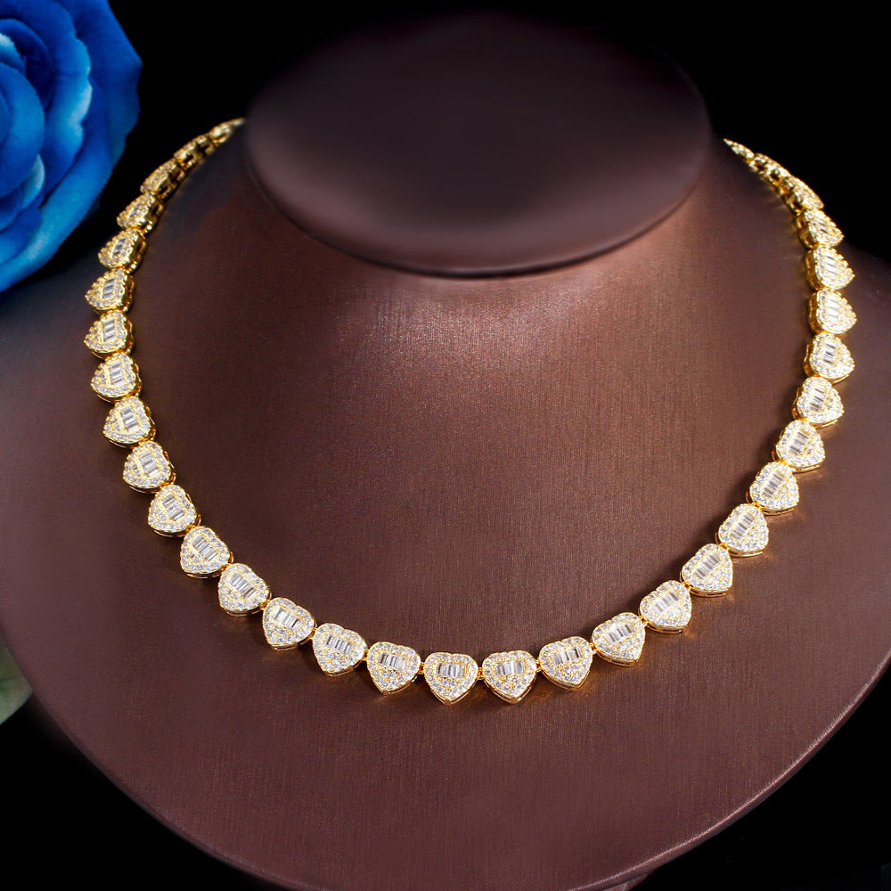 Collier Hip Hop en Zircon en forme de cœur cubain, plein de diamants, couture de cœur de pêche