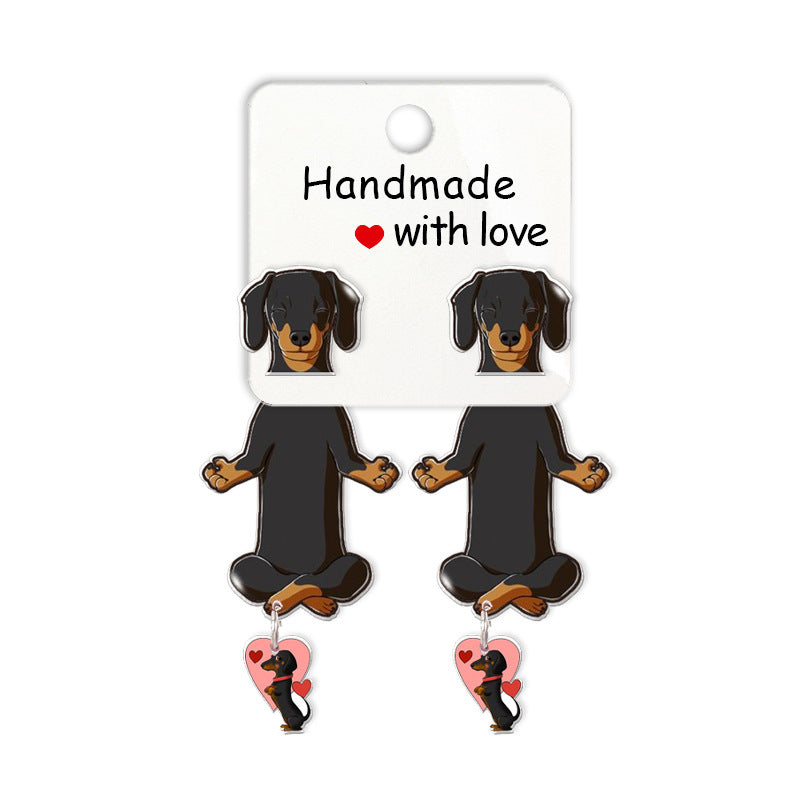 Boucles d'oreilles à tige en forme de teckel, animal mignon, chiot de dessin animé