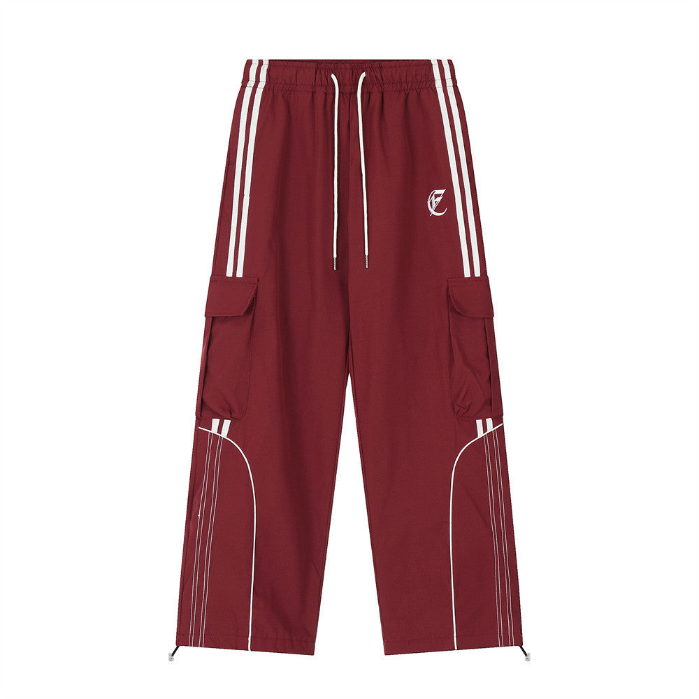 Men's American High Street Design Striped Stitching Straight-leg Wide-leg Pants