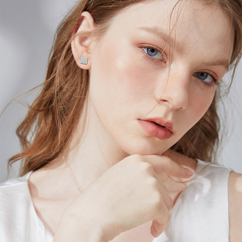 S925 Sterling Silver Square Stud Earrings Neutral Couple