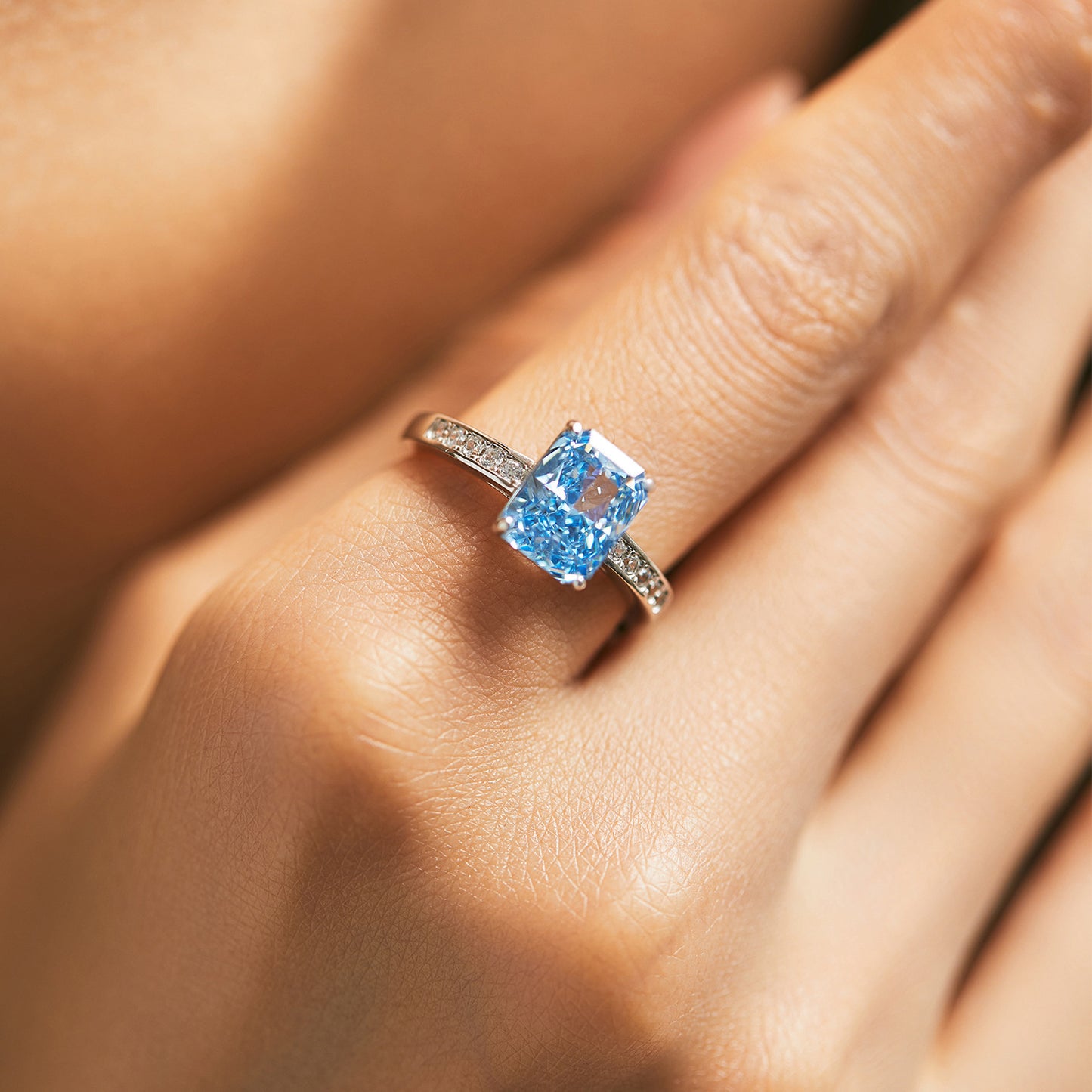 Women's Fashion Sterling Silver Ice Flower Cut Zircon Cube Sugar Ring