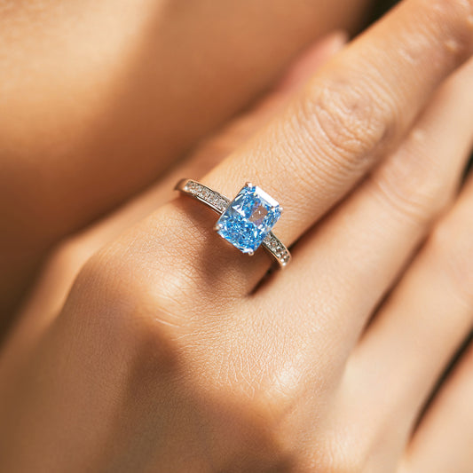 Women's Fashion Sterling Silver Ice Flower Cut Zircon Cube Sugar Ring