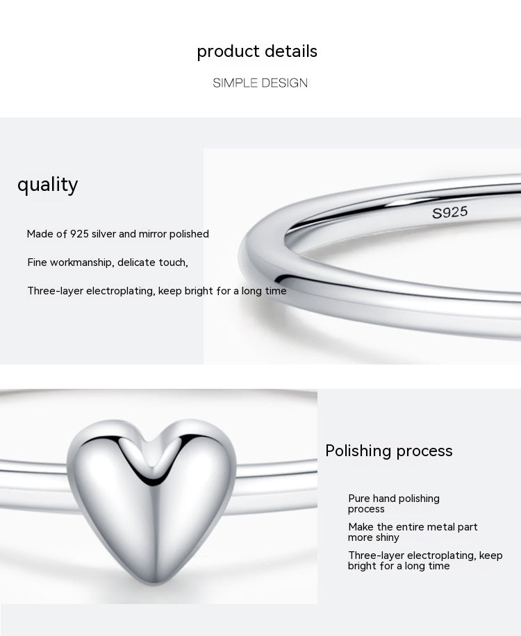 925 Sterling Silver Plain Simple Heart-shaped Ring For Women