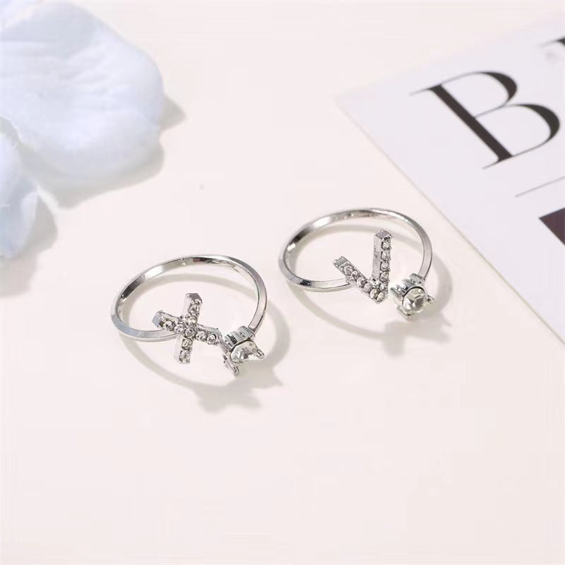 Female Stylish Adjustable Zircon 26 Letters Ring