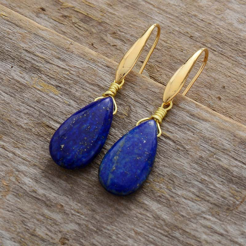 Boucles d'oreilles pendantes en Lapis Lazuli, faites à la main, élégantes, populaires européennes et américaines