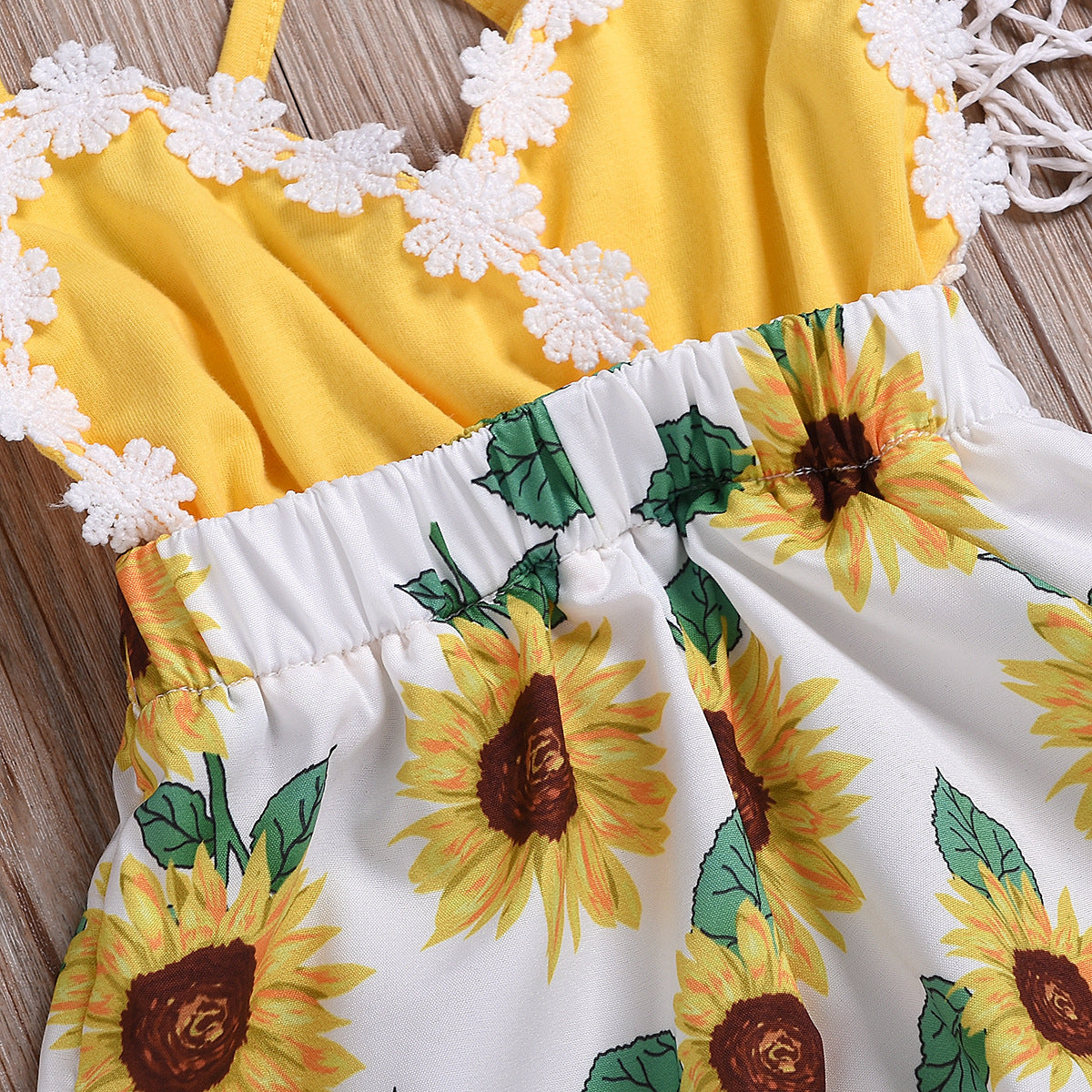 Ropa para niños Monos para bebés y niñas Mono de encaje con tirantes de girasol para niños