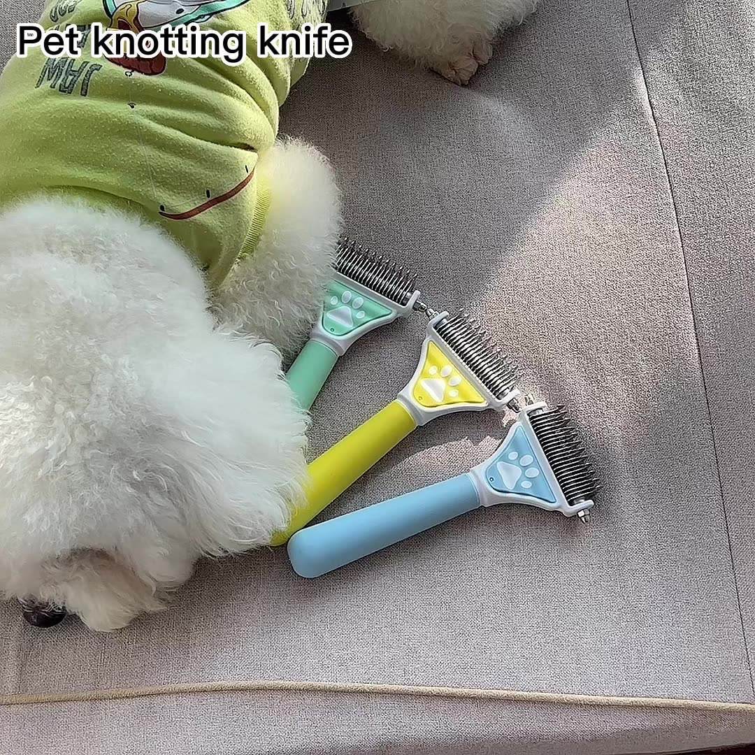 Brosse pour chien - Épilateur double face pour poils d'animaux - Peigne à nœud ouvert - Outil de démêlage pour chien - Épilateur double face pour chats et chiens - Râteau de toilettage pour sous-poil pour la perte