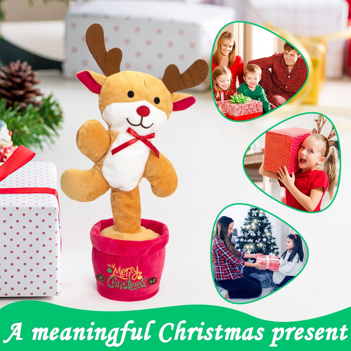 Jouets de noël dansants, arbre amusant, répétition parlant, jouets électroniques en peluche, peut chanter, enregistrement, éclaircir, éducation précoce, cadeau amusant de noël