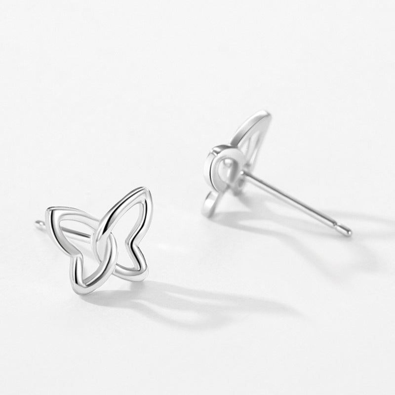 Female Sweet S925 Sterling Silver Butterfly Hollow Ear Stud