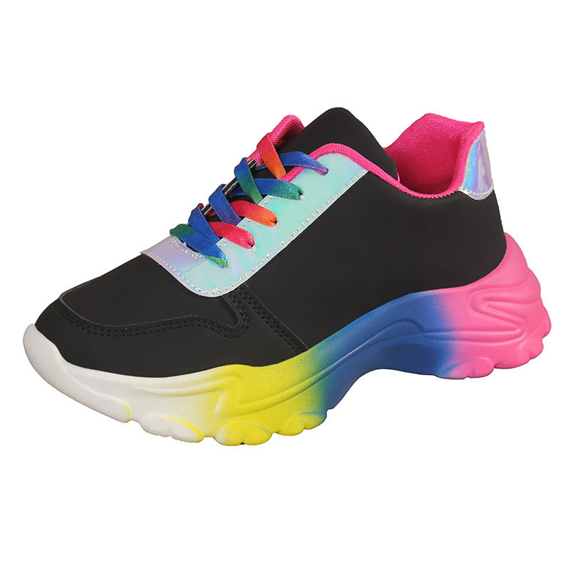 INS Style – chaussures de sport couleur arc-en-ciel pour femmes, baskets à lacets à semelle épaisse, légères et décontractées, pour la course à pied et la marche
