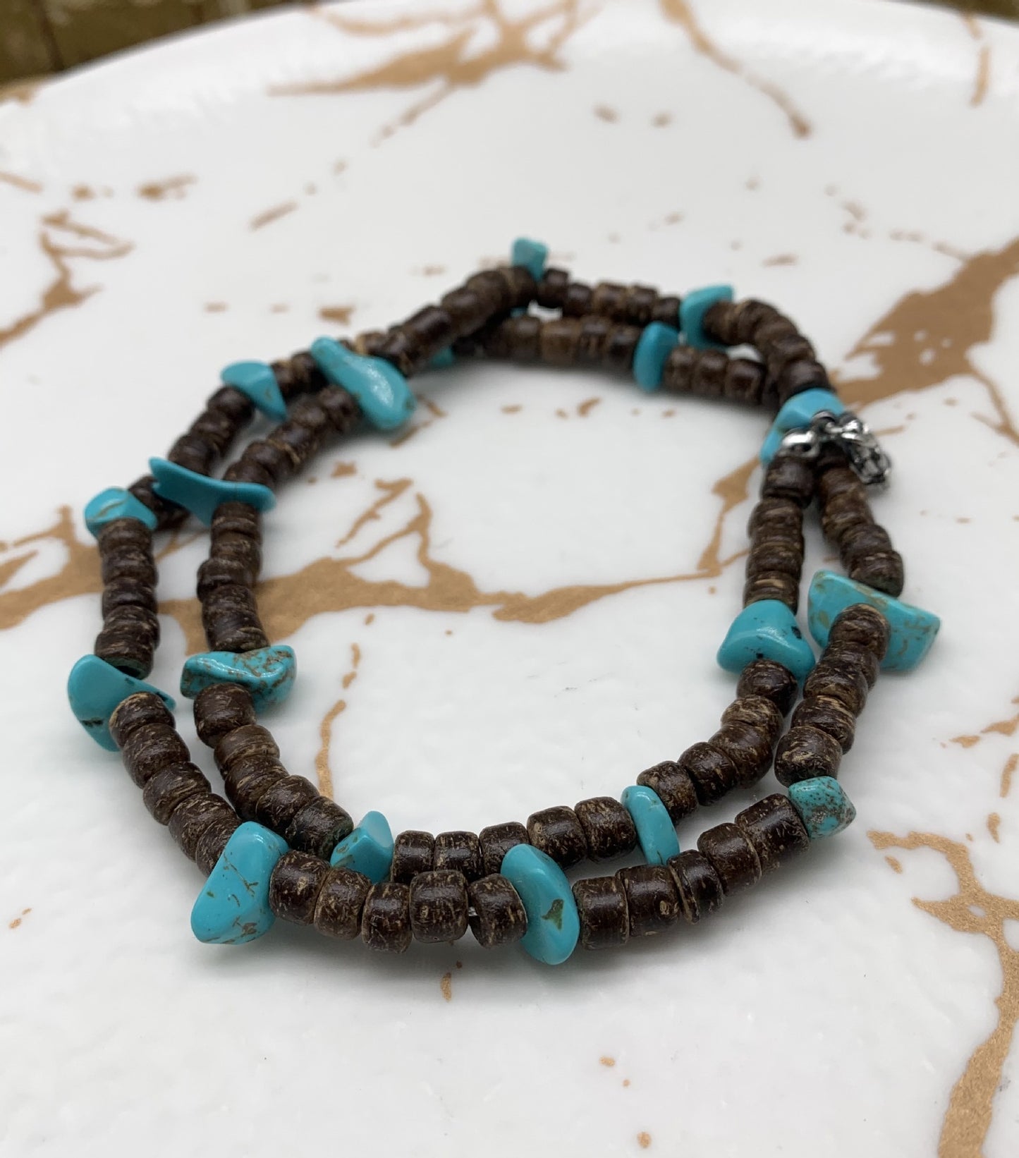 Collar de turquesa y carbón de cáscara de coco Accesorios de acero inoxidable