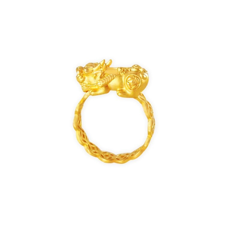 Brass Gold Plated Money Drawing And Luck Changing Coin Pixiu Ring