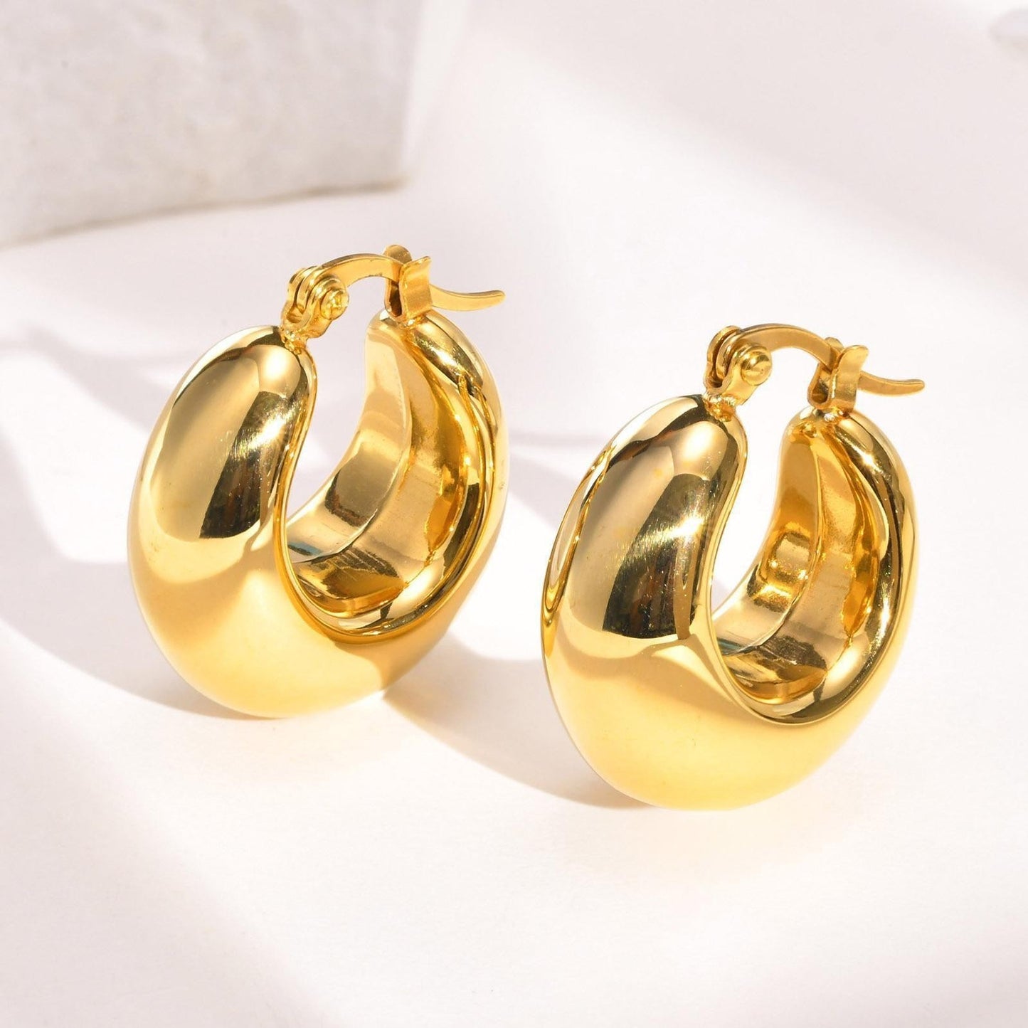 Boucles d'oreilles ovales plaquées en cuivre, or véritable 18 carats, Texture Simple, entrée de tempérament Lux, haute qualité