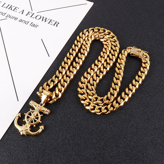 Personality Cross Boat Anchor Necklace