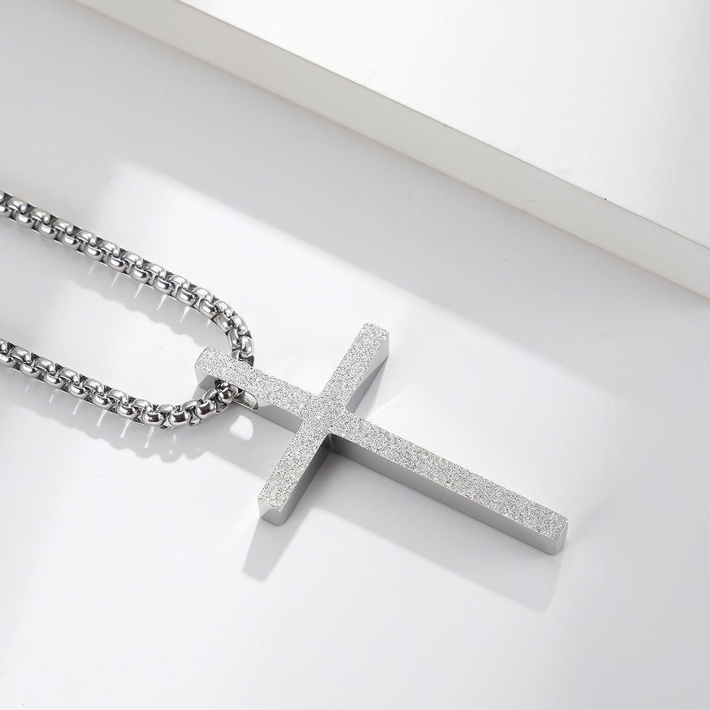 Titanium Steel Frosted Cross Pendant Necklace