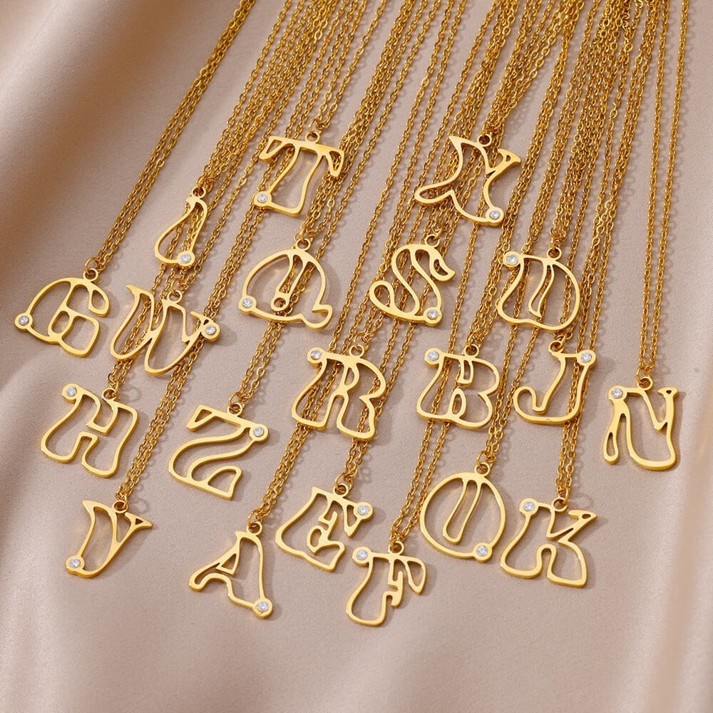 Collier avec pendentif en forme de lettre creuse Simple pour filles, ornement en acier inoxydable